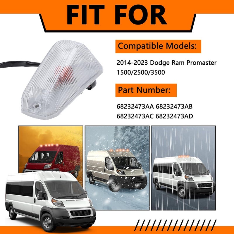IFYKIM 5PCS Cab Roof Marker Lights Top Roof Clearance Running Lights Compatible with 2014-2023 Dodge Ram ProMaster 1500 2500 3500 Replace# 926-109 68232473AA/AB/AC/AD (Clear Lens Amber Halogen Lamp) - Image 4